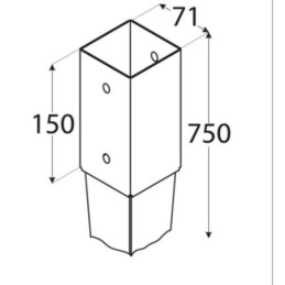 ANCLAJE PUNTA PARA POSTES 7X7 CM. 71X750X150 MM.