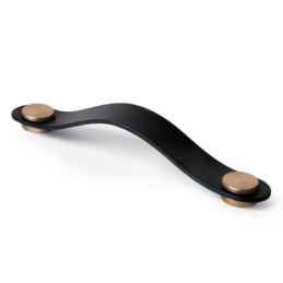 TIRADOR 96MM PIEL NEGRA BOTON LT SATINADO