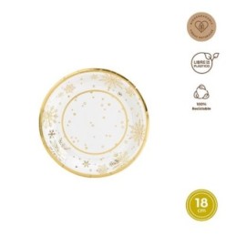 PLATO REDONDO CARTON 18CM BLANCO Y ORO 8UDS 7674