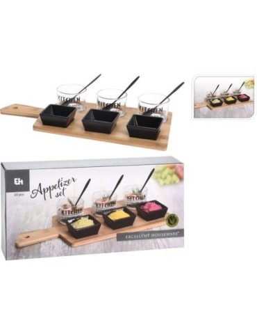 SET 10 PZAS. APERITIVO C/TABLA BAMBU   210000720