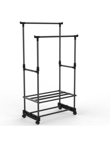 PERCHERO DOBLE C/ ESTANTE Y RUEDAS 77X39X157CM
