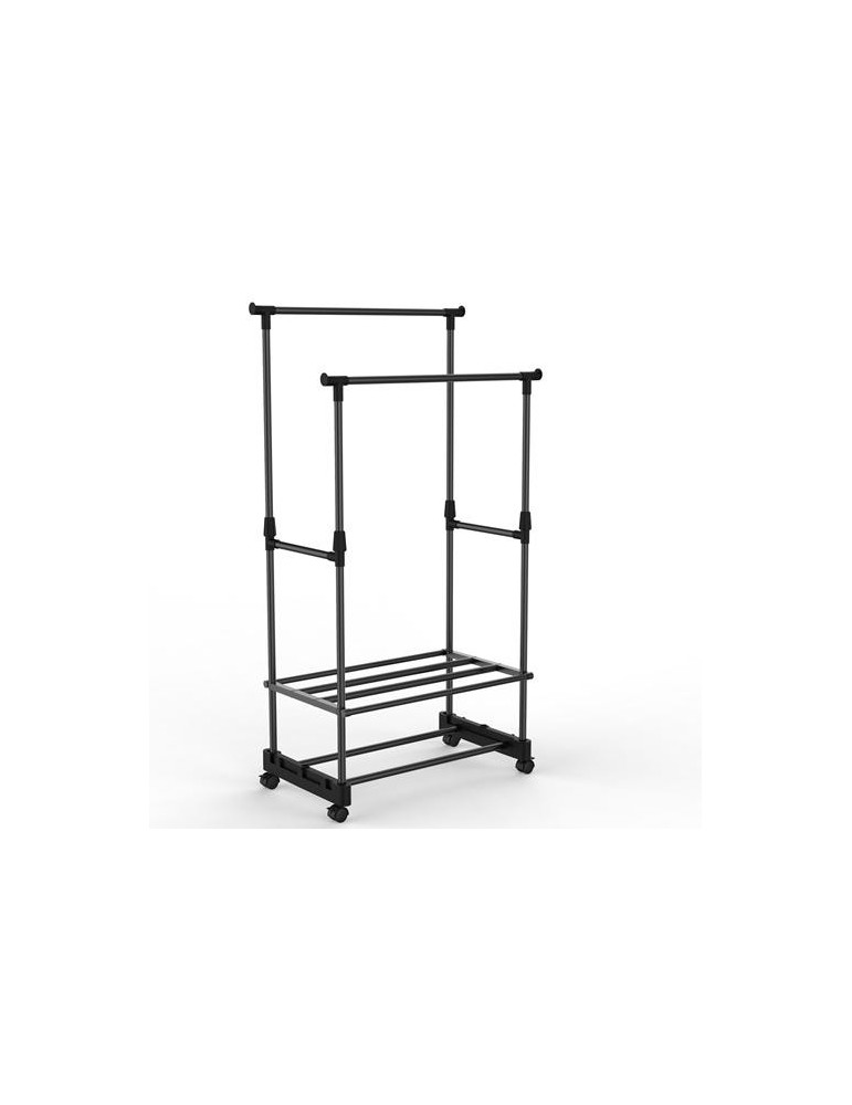 PERCHERO DOBLE C/ ESTANTE Y RUEDAS 77X39X157CM