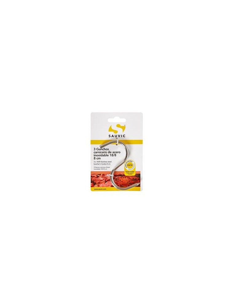 BLISTER 3 GANCHOS CARNICERO ACERO INOX 18/8 8CM
