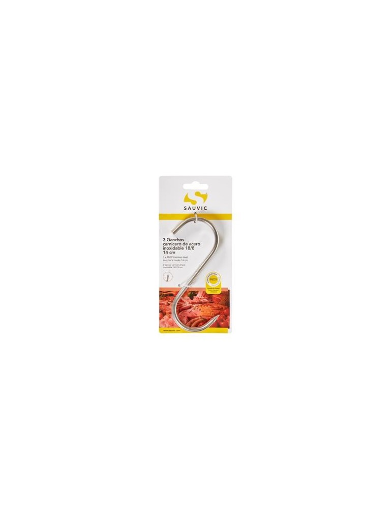 BLISTER 3 GANCHOS CARNICERO ACERO INOX 18/8 14CM
