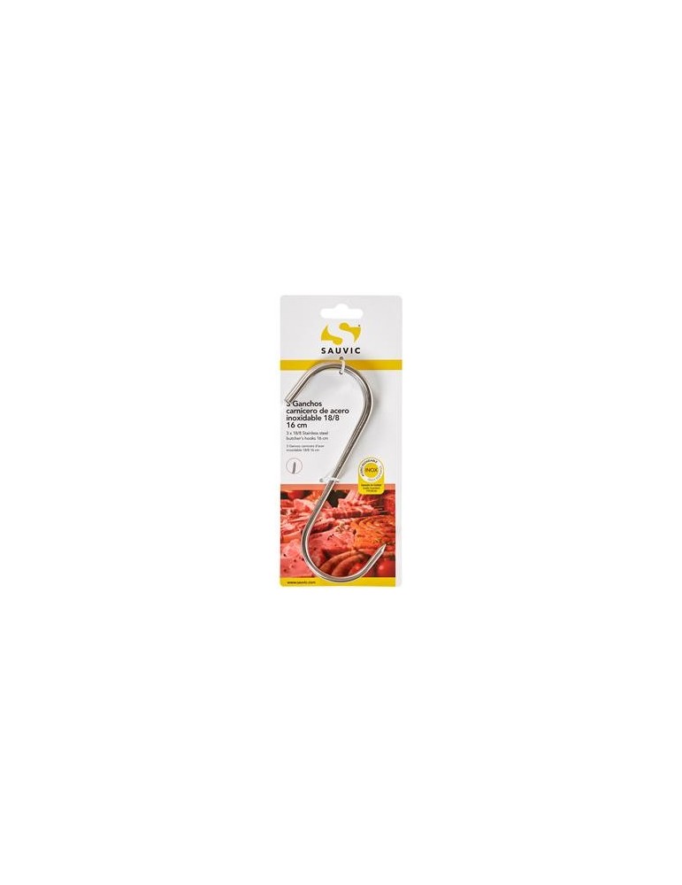 BLISTER 3 GANCHOS CARNICERO ACERO INOX 18/8 16CM