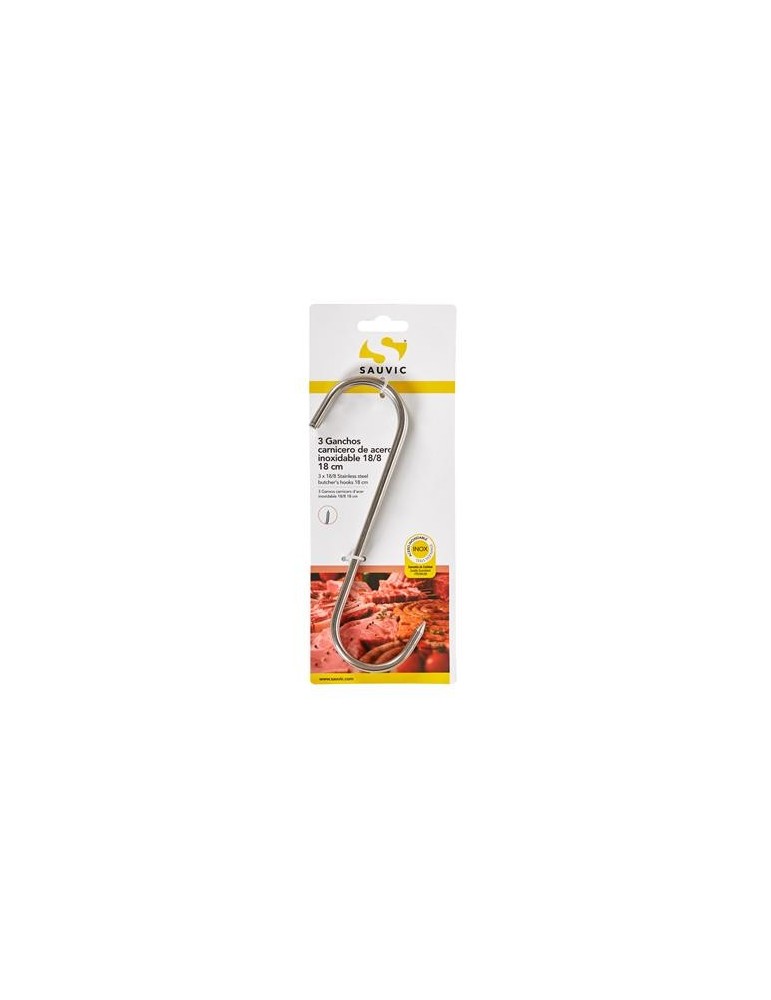 BLISTER 3 GANCHOS CARNICERO ACERO INOX 18/8 18CM