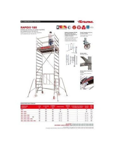 ANDAMIO ALUMINIO C/RUEDAS 105X180CM PACK 4 RS180