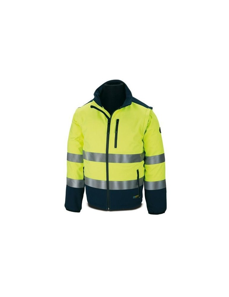 CAZADORA TIPO SOFT SHELL AMARILLA AZUL T.XL