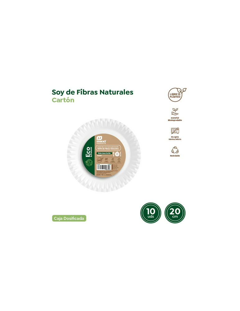 PLATO CARTON BIODEGRADABLE BLANCO 20CM(PACK-10UND)