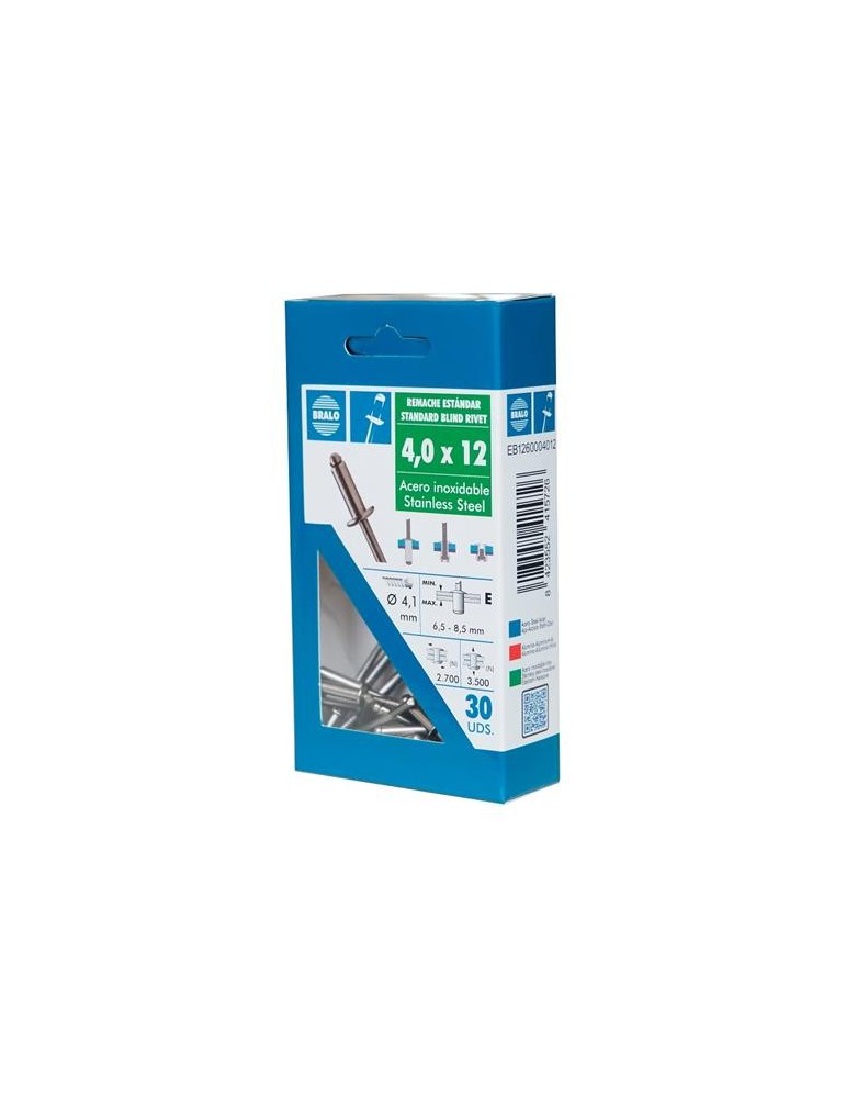 REMACHE INOX/INOX 4,0X12MM. ECOBLISTER (C-30)