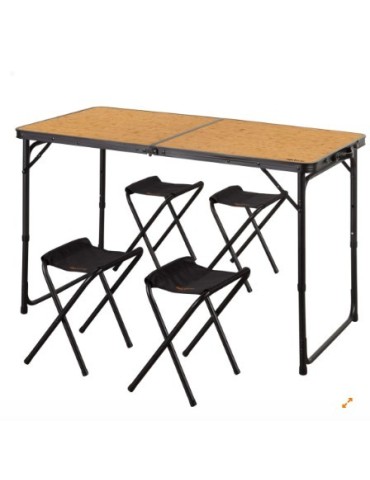 MESA PLEGABLE ALUMINIO 4 TABURETES NEGRO/MADERA