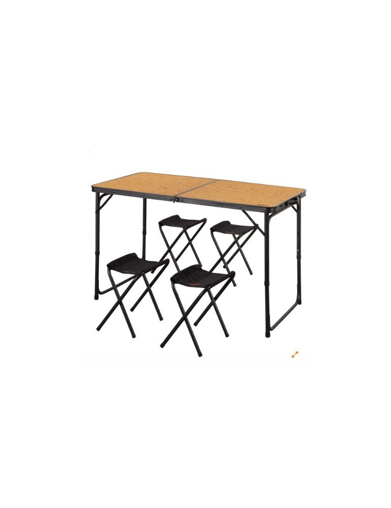 MESA PLEGABLE ALUMINIO 4 TABURETES NEGRO/MADERA