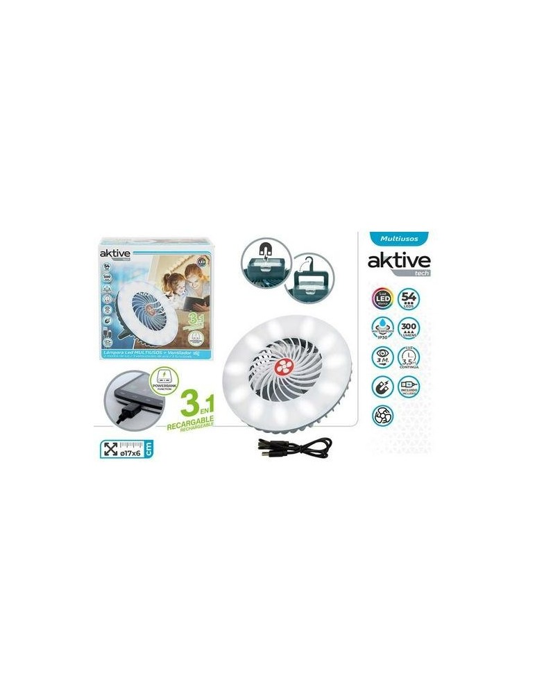 LÁMPARA LED RECARGABLE C/ VENTILADOR Y CARGADOR