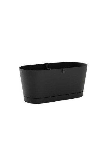 JARDINERA C/RESERVA AGUA+PLATO 40CM.GRI.OSCUR VEGA