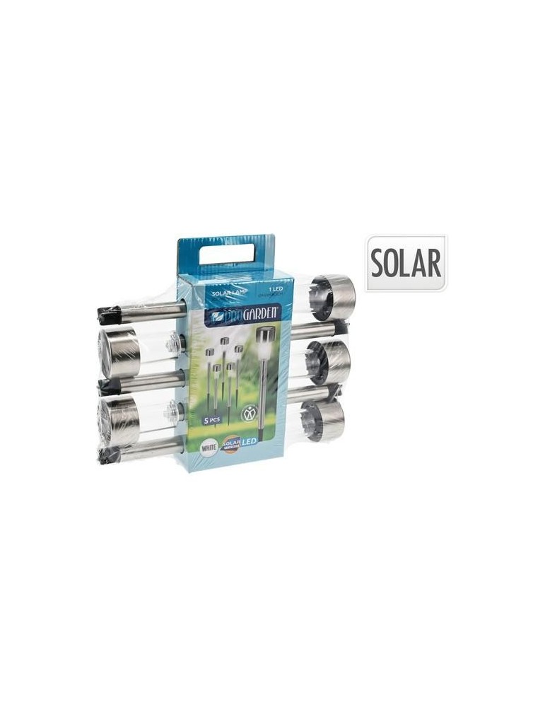 LAMPARA SOLAR LED JARDIN ACERO INOX 5UDS