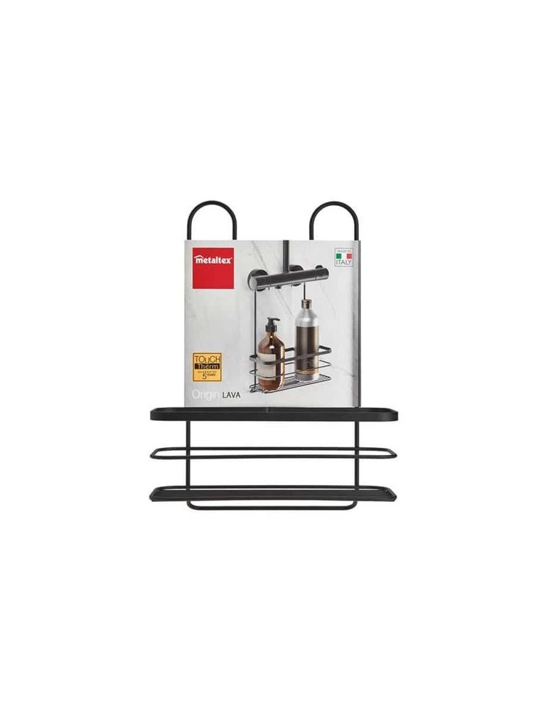 ESTANTE BAÑO CON GANCHO ORIGIN LAVA NEGRO 28x14x38