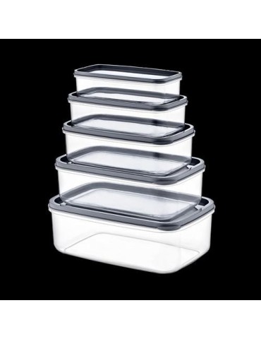 SET 5 TUPPER RECTANG GRIS 330-530-850-1300-2100ML