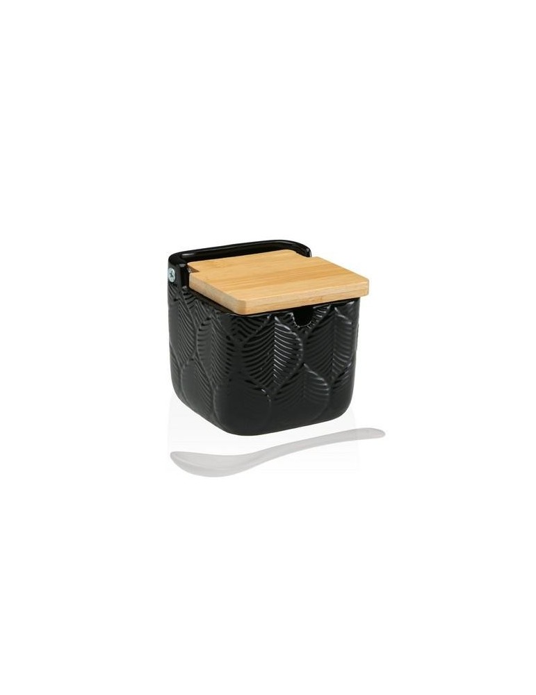AZUCARERO CUADRADO NEGRO HOJAS 8.3X8.3X8.3CM
