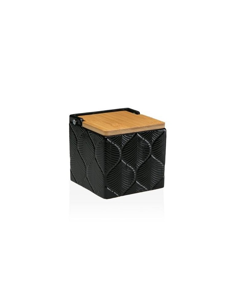 SALERO CUADRADO NEGRO HOJAS 11X11X11CM  22110133