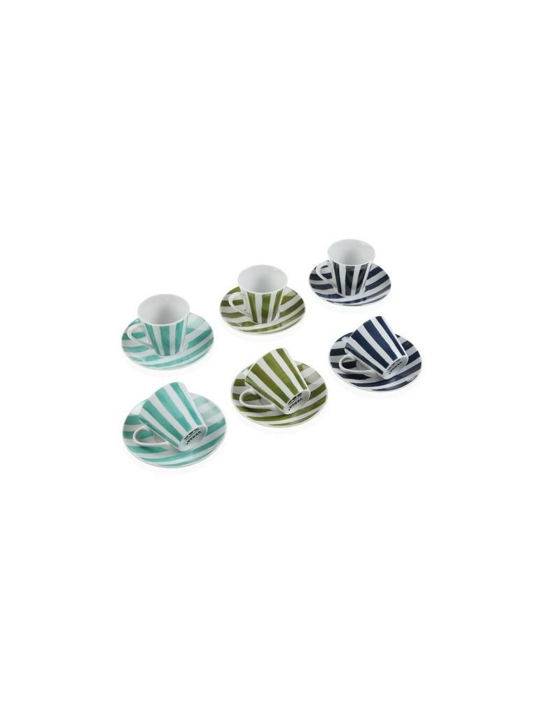 SET 6 TAZAS CAFE C/PLATO RAYAS NATUR 90ML 20091350