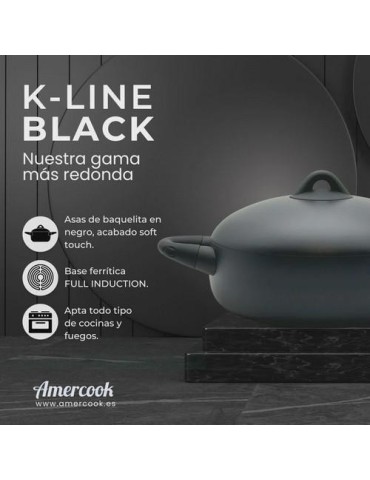 CACEROLA BAJA C/TAPA 28CM 6/7 K-LINE BLACK KLI0628