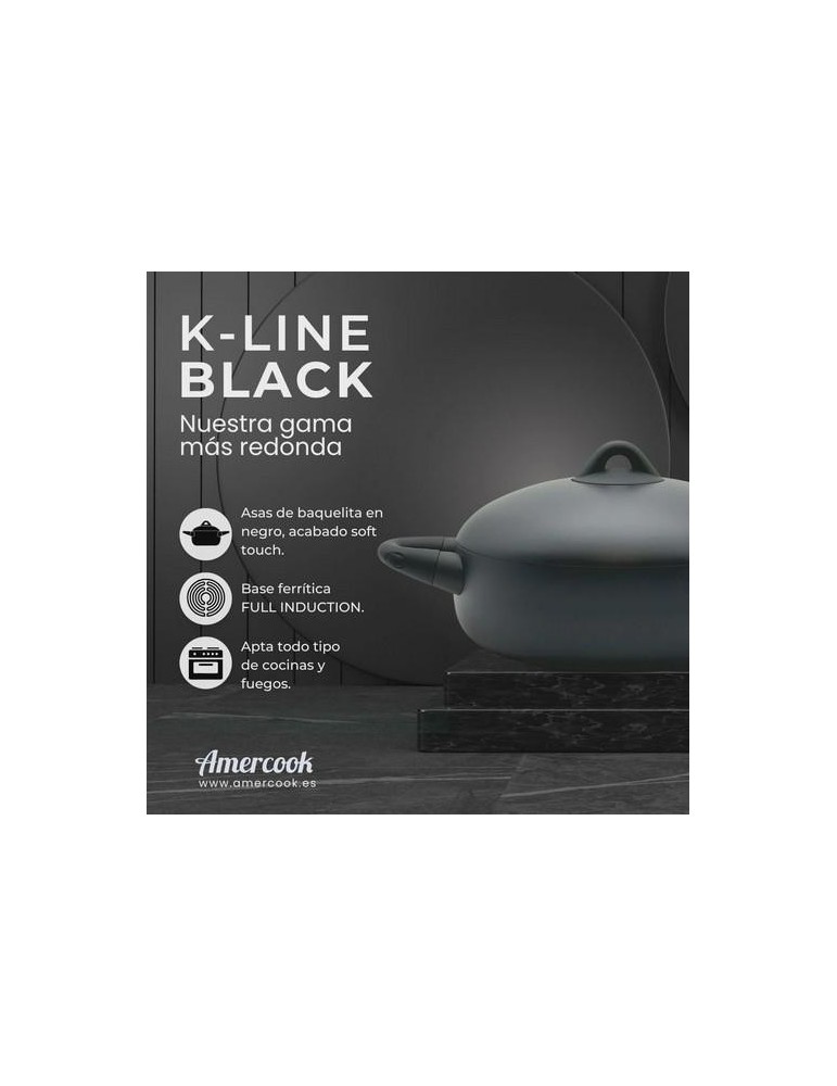 CACEROLA BAJA C/TAPA 28CM 6/7 K-LINE BLACK KLI0628