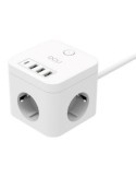 REGLETA CUBO 3 TOMAS+4 PUERTOS USB 5V/3A 3680W